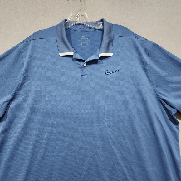 Nike Polo Shirt Mens XL Blue Solid Nike Dri-Fit Standard Fit Short Sleeve - Picture 2 of 16